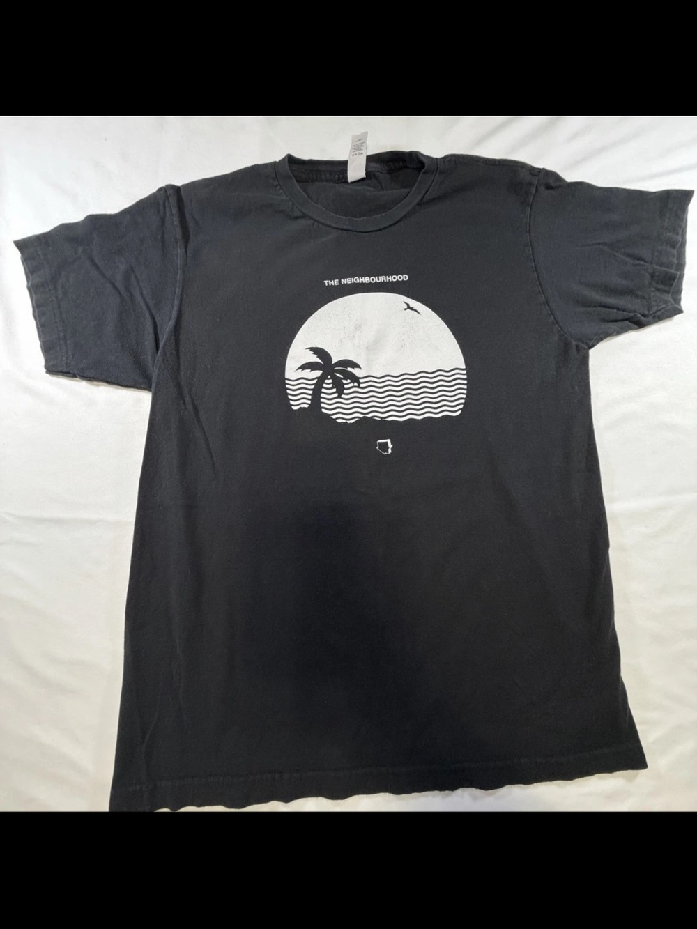 Tultex Black T-Shirt with White Palm Sunset Graphic unisex